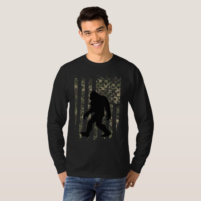 Bigfoot American Flag Camouflaged Patriotic T-Shirt (Front Full)