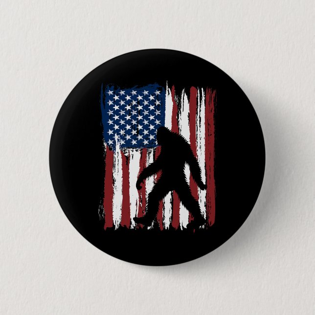 Bigfoot American Flag Funny 4th Of July Patriotic  Button (Front)