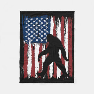 Bigfoot American Flag Funny 4th Of July Patriotic  Fleece Blanket