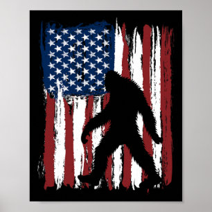 Bigfoot American Flag Funny 4th Of July Patriotic Poster
