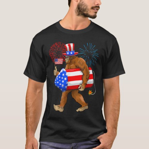 Bigfoot American Flag Funny 4th Of July Sasquatch  T_Shirt