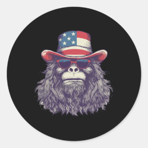 Bigfoot American Flag Hat 4th Of July Patriotic Sa Classic Round Sticker