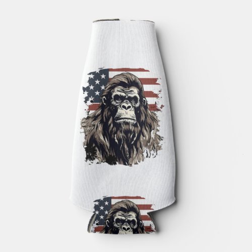 Bigfoot American Flag Patriotic Art Patriotic Sasq Bottle Cooler