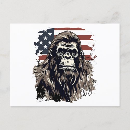 Bigfoot American Flag Patriotic Art Patriotic Sasq Postcard