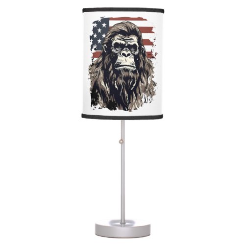 Bigfoot American Flag Patriotic Art Patriotic Sasq Table Lamp