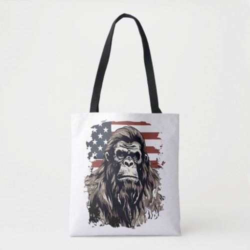 Bigfoot American Flag Patriotic Art Patriotic Sasq Tote Bag