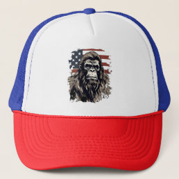 Bigfoot American Flag Patriotic Art Patriotic Sasq Trucker Hat