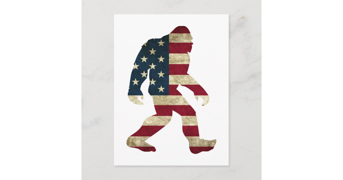 Bigfoot american flag postcard | Zazzle