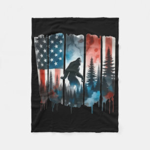 Bigfoot American Flag Sasquatch Patriotic 4th Of J Fleece Blanket