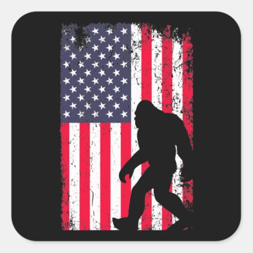 Bigfoot American Flag Square Sticker