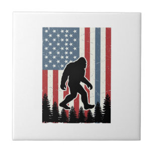 Bigfoot American Flag Vintage Vector Shirt Design_ Ceramic Tile