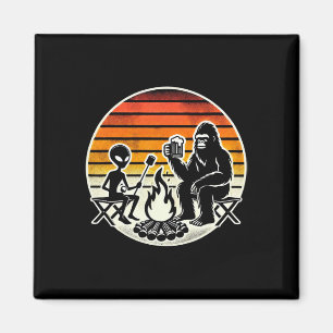 Bigfoot And Alien Camping Drinking Beer Magnet