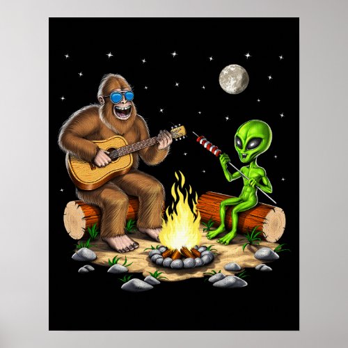 Bigfoot and Alien Camping  Poster