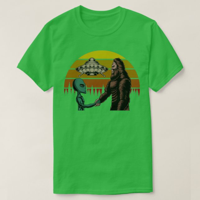 Bigfoot and Alien Conspiracy Bigfoot Sasquatch T-Shirt (Design Front)