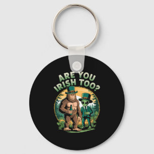 Bigfoot And Alien Drinking Beer Funny St. Patricks Keychain