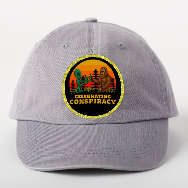 Bigfoot And Alien Have A Beer Conspiracy Theory Patch (On Headwear)
