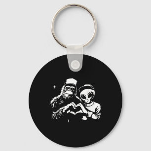 Bigfoot And Alien Heart Hands Funny Valentines Big Keychain
