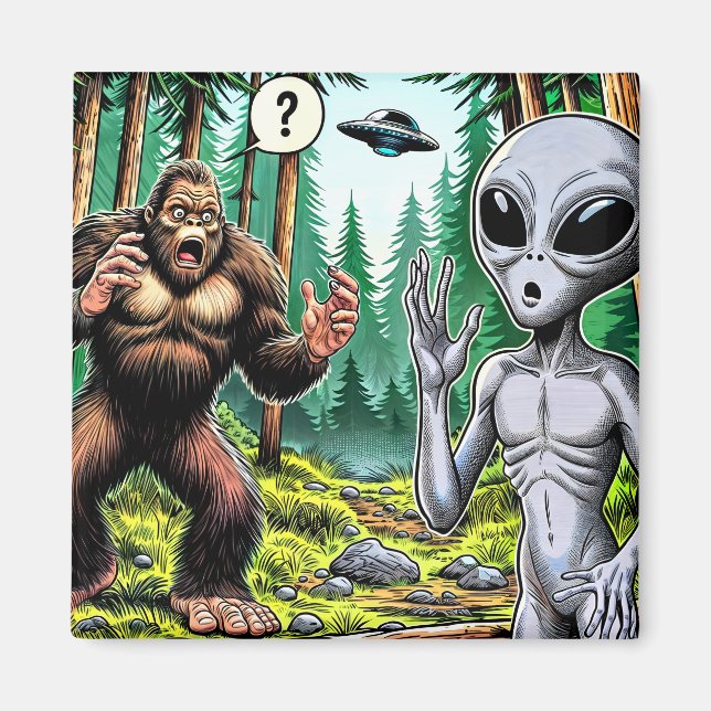 Bigfoot and Alien Humor Magnet (Front)