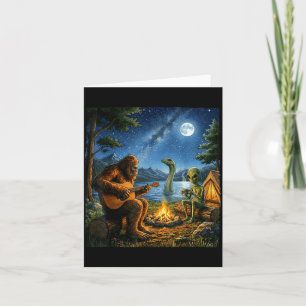 Bigfoot And Alien Loch Ness Campfire Sasquatch Fun Card