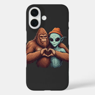 bigfoot and alien Sasquatch love hand sign iPhone 16 Case