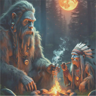 Bigfoot and Chief Moonlit Forest Gathering Sticker