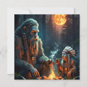 Bigfoot and Chief Moonlit Forest Greeting Card