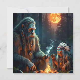 Bigfoot and Chief Moonlit Forest Greeting Card
