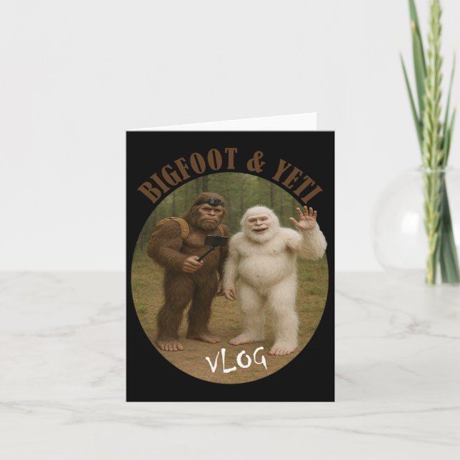 Bigfoot And Friend Vlog Funny Meme Hiking Selfie S Card (Front)
