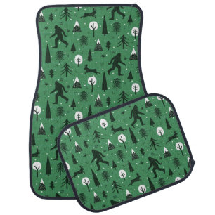 Bigfoot and Jackalope in the Woods Pattern Green Car Floor Mat