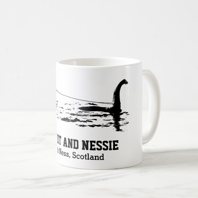 Bigfoot and Nessie Loch Ness Personalized Text Mug (Front Right)