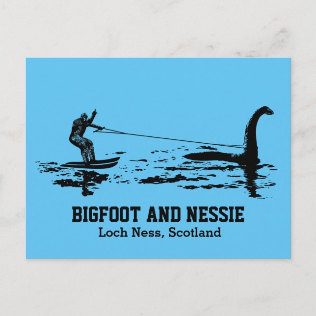 Bigfoot and Nessie Loch Ness Personalized Text Postcard (Front)