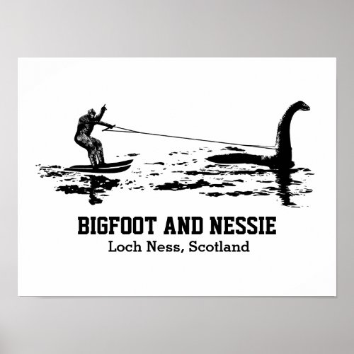 Bigfoot and Nessie Loch Ness Personalized Text Poster