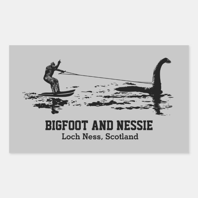 Bigfoot and Nessie Loch Ness Personalized Text Squ Rectangular Sticker (Front)