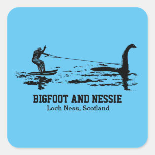 Bigfoot and Nessie Loch Ness Personalized Text Square Sticker