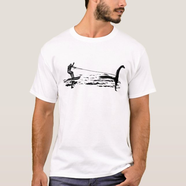 Bigfoot and Nessie Water Skiing Loch Ness T-Shirt (Front)