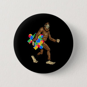 Bigfoot And Puzzle Piece Autism Awareness Day Auti Button