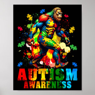 Bigfoot And Puzzle Pieces Autism Awareness Day Aut Poster