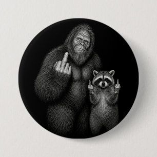 Bigfoot and Raccoon Middle Finger Button