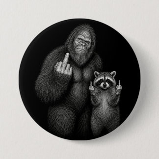 Bigfoot and Raccoon Middle Finger Button
