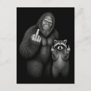 Bigfoot and Raccoon Middle Finger Holiday Postcard