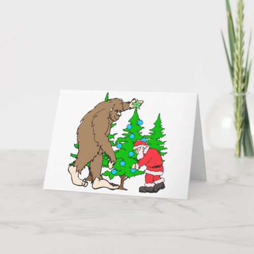 Bigfoot and Santa Christmas Holiday Card