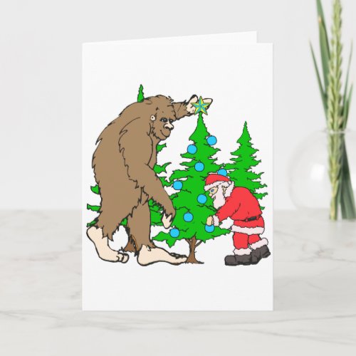 Bigfoot and Santa Christmas Holiday Card