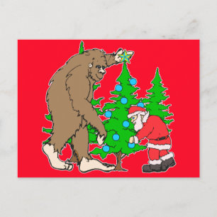 Bigfoot and Santa Christmas Holiday Postcard