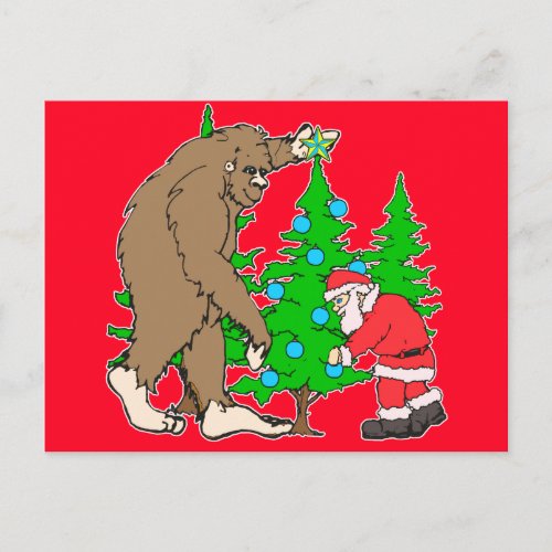 Bigfoot and Santa Christmas Holiday Postcard
