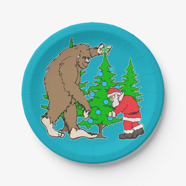 Bigfoot and Santa Christmas Paper Plates (Front)