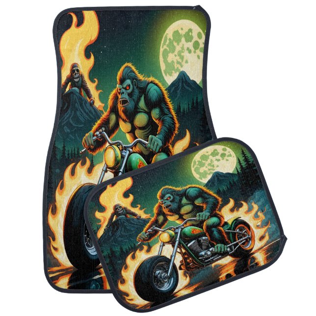 Bigfoot and Skeleton Blaze Through Night Car Floor Mat (Set)