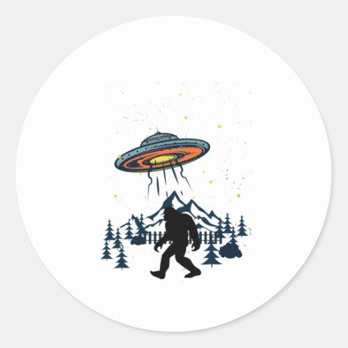 Bigfoot and  UFO Conspiracy Pals Night  Nature Classic Round Sticker