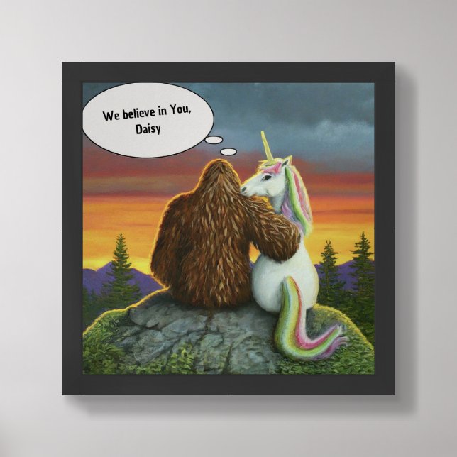 Bigfoot and Unicorn Best Friends Positive Cartoon Framed Art (Framed Front)