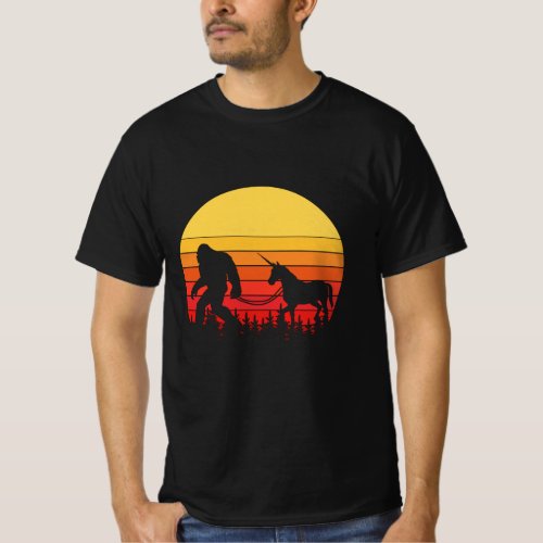 Bigfoot and Unicorn in one Retro Design T_Shirt