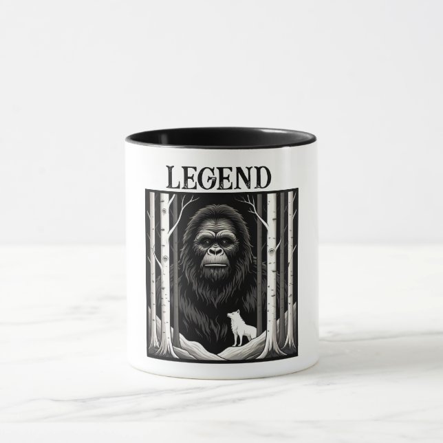 Bigfoot and White Wolf in Birch Forest Mug (Center)